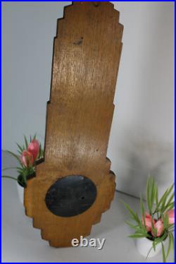 Antique French wood carved art deco birds barometer