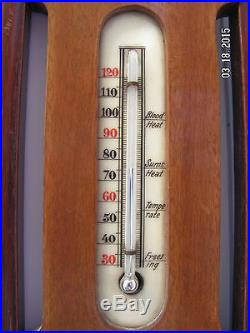 Antique GERMAN Mahogany Wall Mount Barometer/Thermometer Weather Station-WORKS