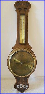 Antique Gamage London Victorian Carved Oak Aneroid Wall Barometer & Thermometer