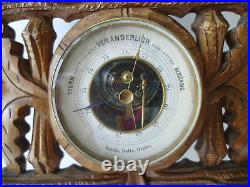Antique German Black Forest 17 Wall Barometer & Thermometer