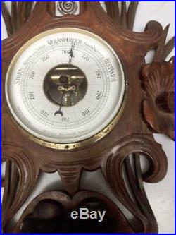Antique German Hand-Carved Banjo Aneroid Barometer with Thermometer