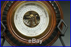 Antique German L. Steger Aneroid Barometer, Wood Trim