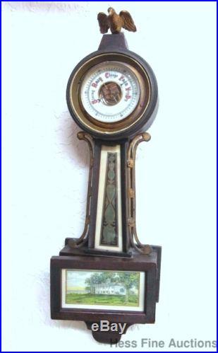 Antique German Signed S H Porcelain Face Banjo Reverse Glass Barometer Restore