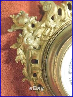 Antique Golden Bronze Cartel Clock Case French Aneroid Wall barometer Louis XVI