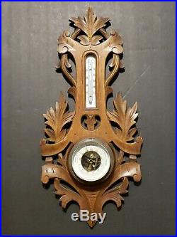 Antique Hand Carved Barometer German Thermometer Weather Station Black Forest Antique Hand Carved Barometer German Thermometer Weather Station Black Forest