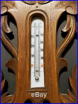 Antique Hand Carved Barometer German Thermometer Weather Station Black Forest Antique Hand Carved Barometer German Thermometer Weather Station Black Forest