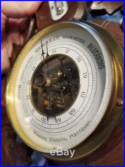 Antique Hand Carved Black Forest German Weather Station Barometer & Thermometer
