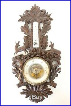 Antique Hand Carved Black Forest Style Wall Thermometer/Barometer Instrument