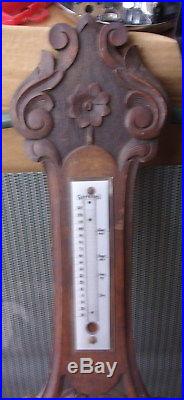 Antique Hand Carved Oak Barometer