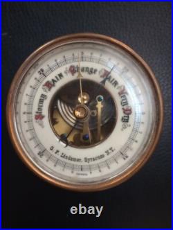 Antique Hanging Or Desk German Aneroid Barometer With Porcelain Dial