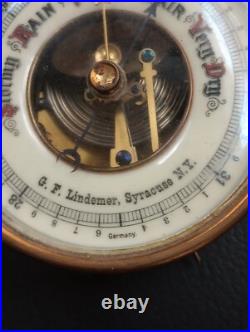Antique Hanging Or Desk German Aneroid Barometer With Porcelain Dial