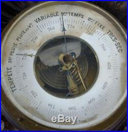Antique Hanging Wall French Black Forest Wooden Carved Thermometer / Barometer