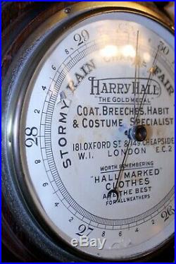 Antique Harry Hall Advertising Wheel Barometer Thermometer Wood Carved 34 Rare