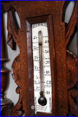 Antique Henry Deux WoodCarved French Wall Barometer & Thermometer 1898