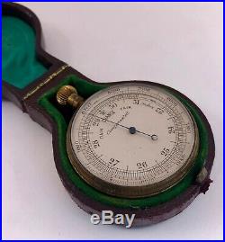 Antique High Quality English Brass Pocket Barometer & Altimeter WithFelt Case