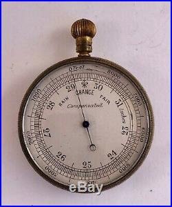 Antique High Quality English Brass Pocket Barometer & Altimeter WithFelt Case