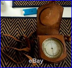Antique Holosteric pocket Barometer & Celsius Thermometer original leather case