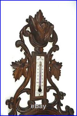 Antique Hunting Scene Carved Barometer / Thermometer, French