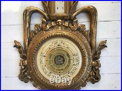 Antique Italian Rococo Carved Wood Gold GiltGerman Lufft Thermometer Barometer