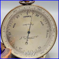 Antique JW Queen & Co Brass Aneroid Barometer and Case