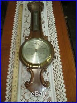 Antique J Lizars Aneroid Barometer on Walnut Back with Thermometer C 1900's