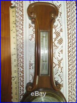 Antique J Lizars Aneroid Barometer on Walnut Back with Thermometer C 1900's
