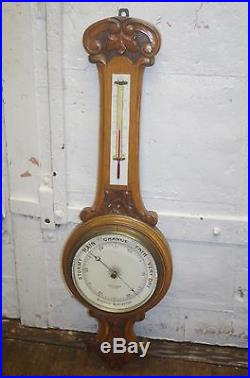Antique James More Glasgow Carved Wood Wall Aneroid Barometer