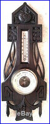 Antique Jugendstil Art Nouveau-black Forest Barometer-thermometer