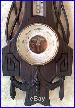 Antique Jugendstil Art Nouveau-black Forest Barometer-thermometer