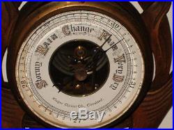 Antique Kluger Optical Co. Cleveland Hand Carved Wood Barometer, Thermometer