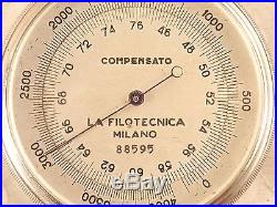 Antique LA FILOTECNICA, MILANO Italy Nickel Pocket Barometer Altimeter, 1900