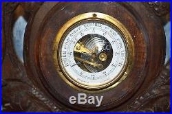 Antique Large Black Forest Wood Barometer Weather Station Hunt Dog Pheasants