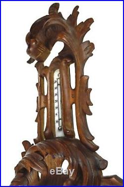 Antique Leaf Carved Barometer, Thermometer, French