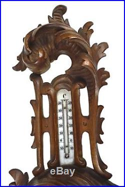 Antique Leaf Carved Barometer, Thermometer, French