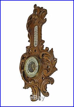 Antique Leaf and C Scroll Carved Barometer / Thermometer, Dutch