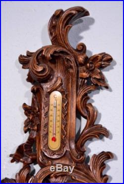 Antique Louis XV Barometer Thermometer Weather Station Deeply Carved Oak Wood