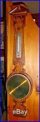 Antique Lufft Germany Inlaid Thermometer Barometer Stain Is Worn 31 1/2