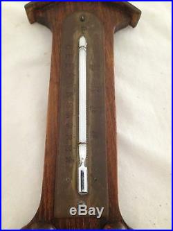 Antique Lufft Wood Oak Thermometer Barometer Mirror 22