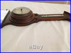 Antique Lufft Wood Oak Thermometer Barometer Mirror 22