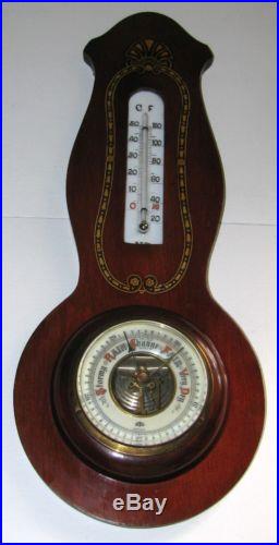 Antique Mahogany Banjo Style Barometer B. T Company Germany Porcelain Glass