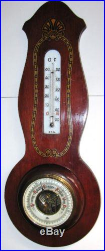 Antique Mahogany Banjo Style Barometer B. T Company Germany Porcelain Glass