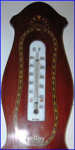 Antique Mahogany Banjo Style Barometer B. T Company Germany Porcelain Glass