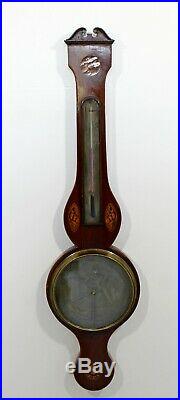Antique Marquetry Inlaid Wood Barometer W. Wright