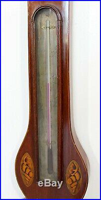 Antique Marquetry Inlaid Wood Barometer W. Wright