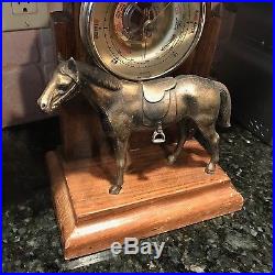 Antique Metal Stand Up Horse Barometer Vintage Rare Bronze