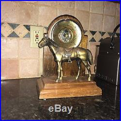 Antique Metal Stand Up Horse Barometer Vintage Rare Bronze