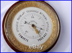 Antique Mid 1800's Chevallier France Lg 40 Wood Carved Barometer Therometer