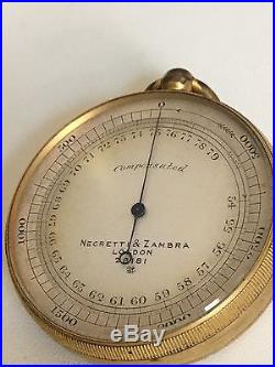 Antique Negretti & Zambra Gilt Brass Leather Cased Compensated Pocket Barometer