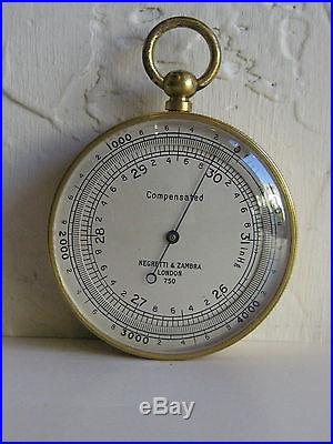 Antique Negretti & Zambra London 750 Pocket Barometer & Altimeter Leather Case