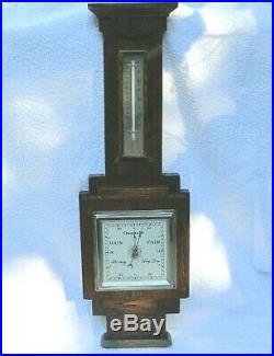 Antique Oak Arts & Crafts Barometer Thermometer Made In England Nice Old Piece